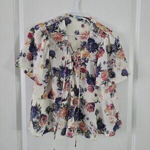 Kimchi Blue Multicolored Cream Purple Blue Sailor Collar Tie Front Blouse